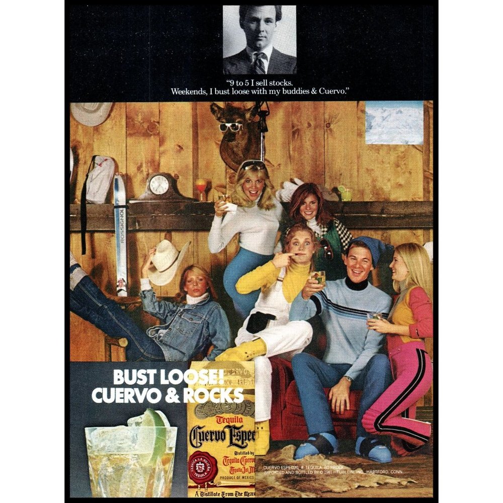 1981 Jose Cuervo Tequila Vintage Print Ad Apres Rossignol Ski Cabin Friends Art